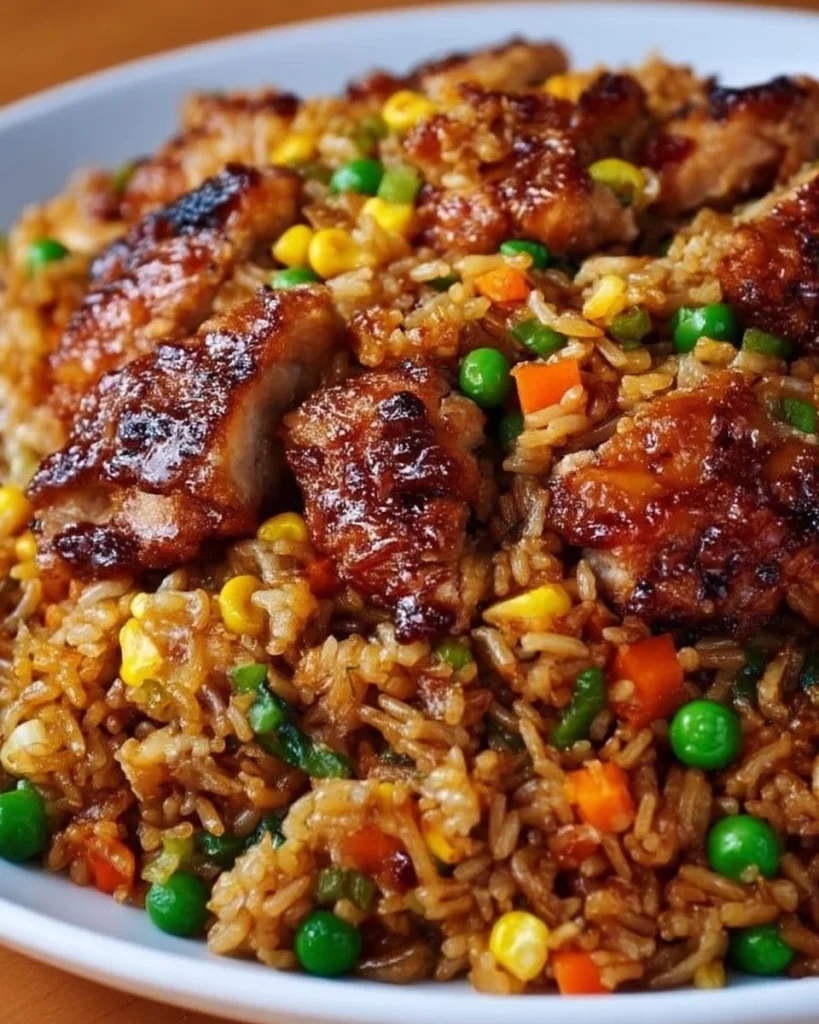 Sticky Teriyaki Chicken Fried Rice Skillet with vibrant vegetables