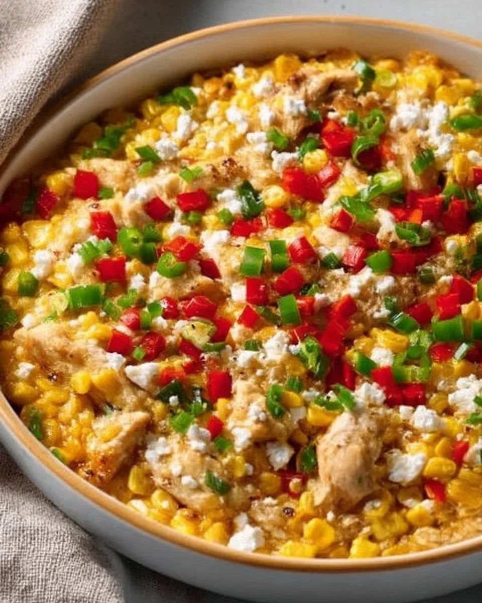 Delicious Street Corn Chicken Casserole baked and ready to serve.