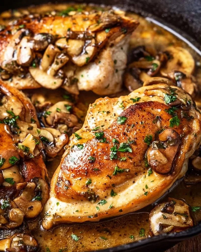 Delicious Stuffed Chicken Marsala filled with savory ingredients and rich sauce.