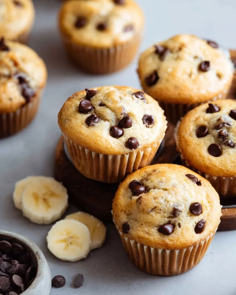 Freshly baked banana chocolate chip muffins on a cooling rack