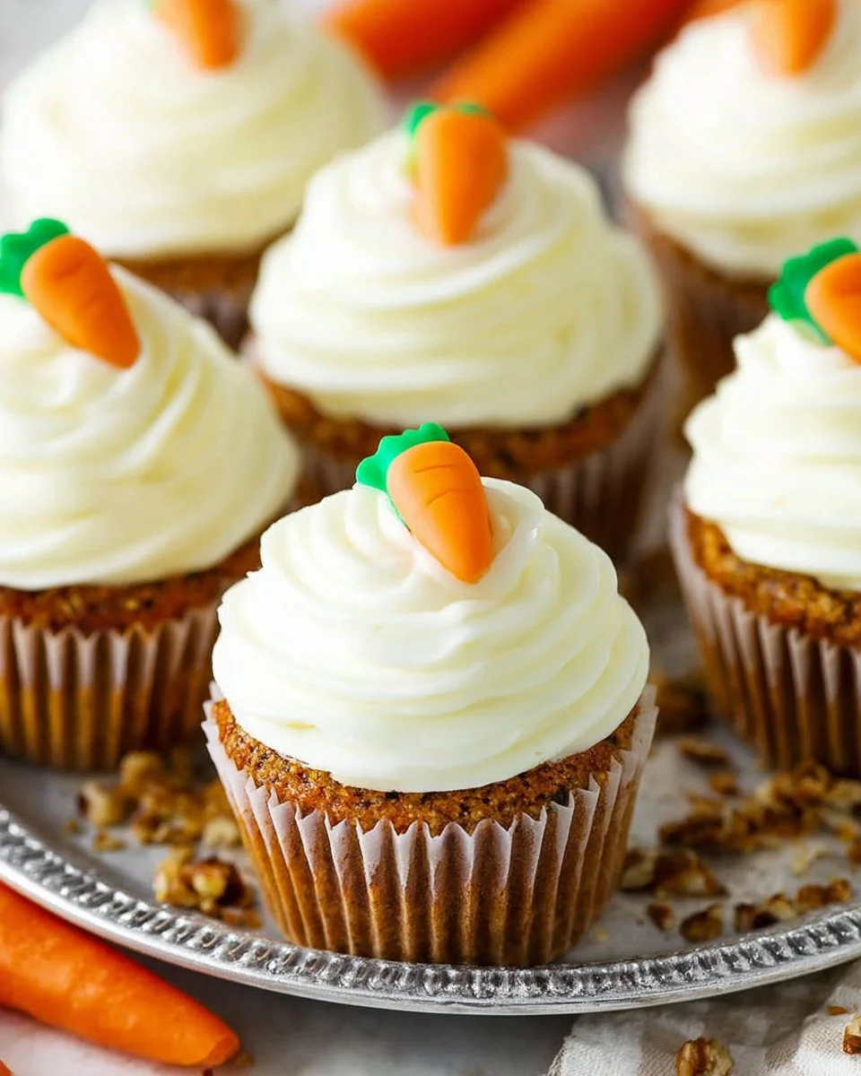 Delicious homemade carrot cake cupcakes topped with cream cheese frosting
