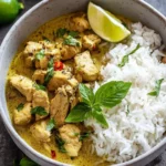 Easy dairy-free instant pot chicken curry dish served in a bowl with herbs