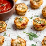 Vegan cauliflower pizza bites arranged on a plate, healthy snacks