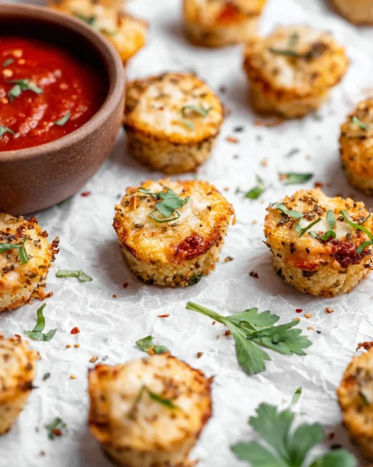 Vegan cauliflower pizza bites arranged on a plate, healthy snacks