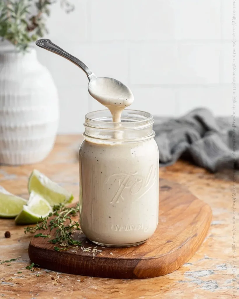 Homemade Vegan Ranch Dressing in a bowl with fresh herbs