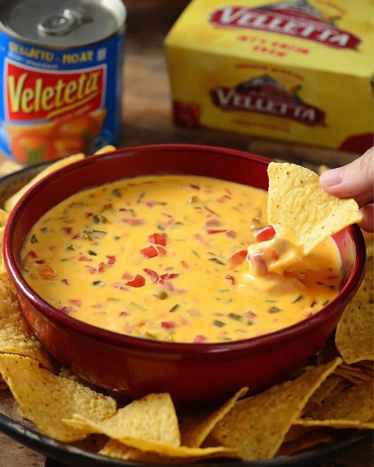Creamy Velveeta cheese dip served with tortilla chips