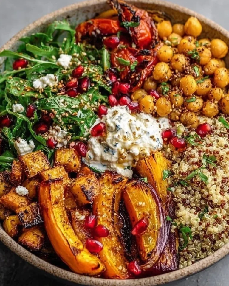 Winter Mediterranean Quinoa Bowl with fresh vegetables and grains