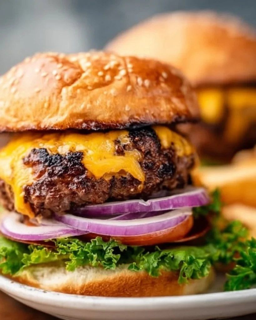 Juicy air fryer burgers on a plate, showcasing perfect cooking results.