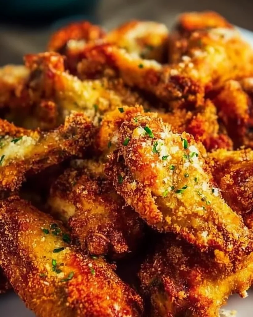 Crispy Air Fryer Parmesan Crusted Chicken Wings served on a plate