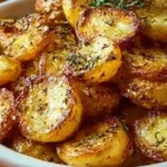 Delicious authentic Greek potatoes dish served with herbs and spices