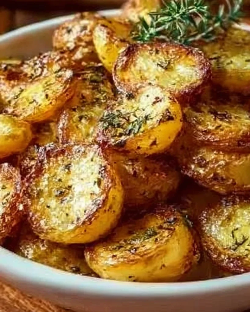 Delicious authentic Greek potatoes dish served with herbs and spices