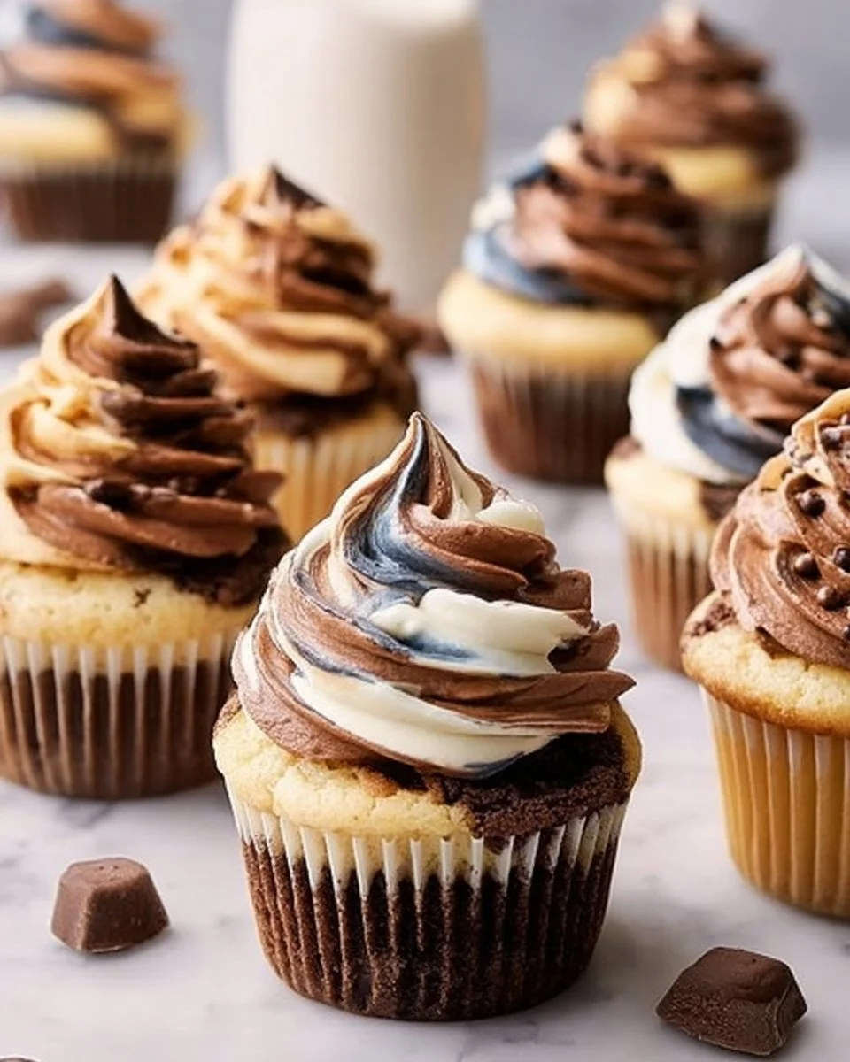 Delicious marble cupcakes with swirls of chocolate and vanilla frosting