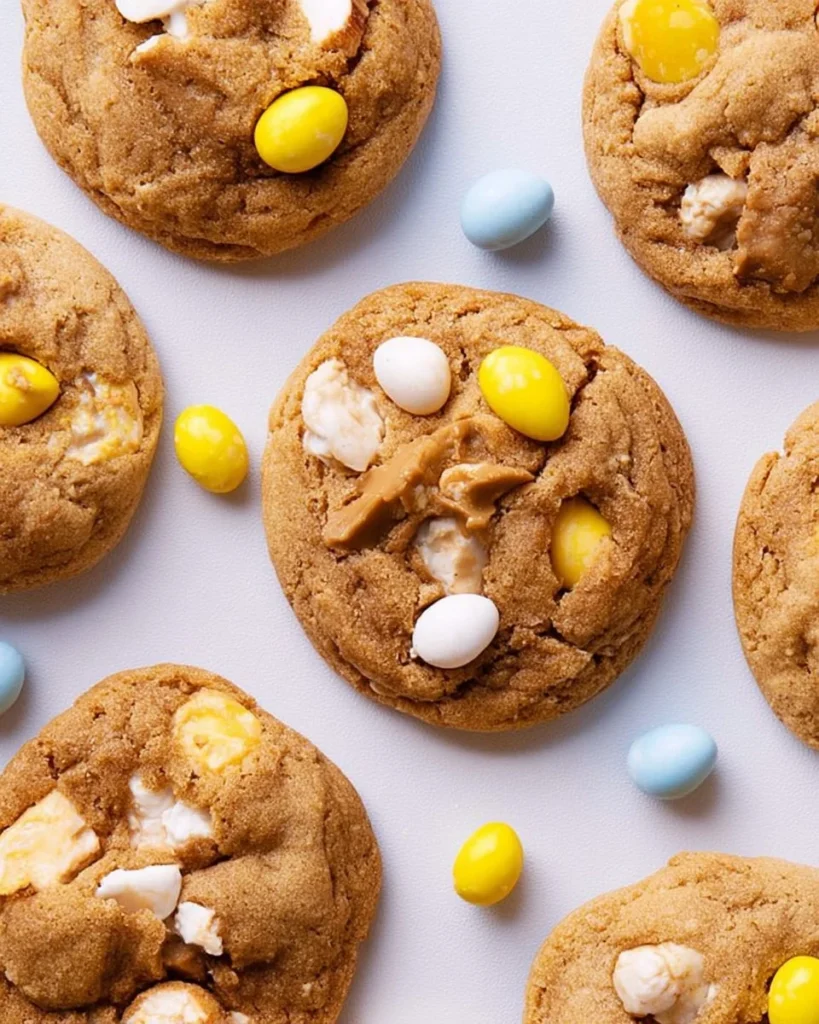 Delicious Cadbury Egg Cookies with chocolate pieces and creamy filling.