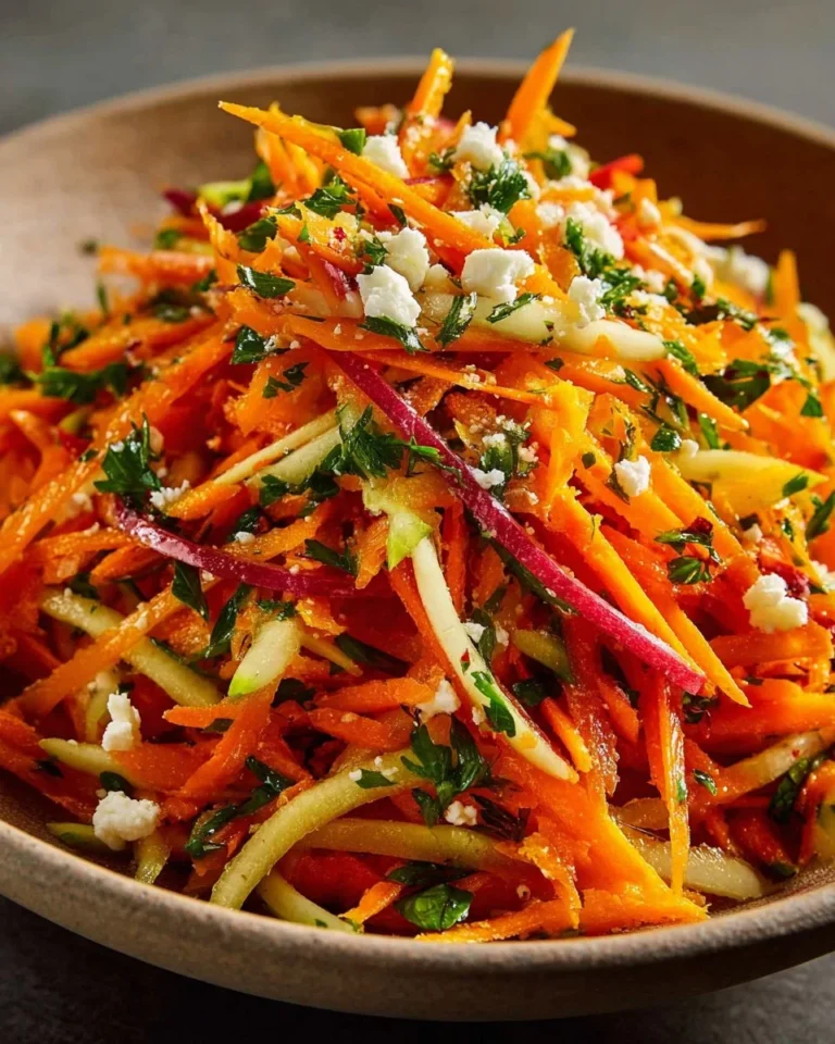 Colorful bowl of Carrot Apple Slaw with shredded carrots and apples