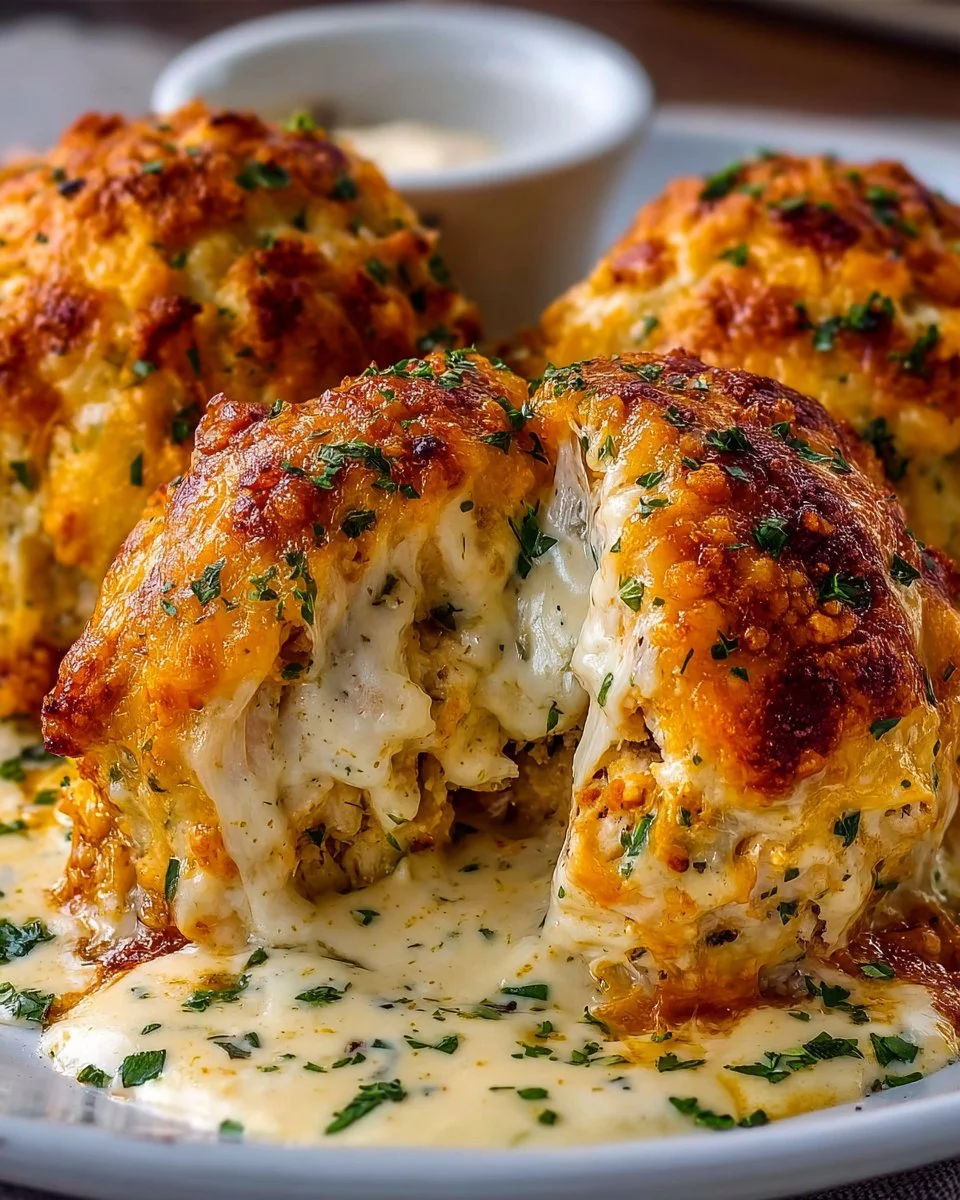 Cheesy Ranch Chicken Bombs fresh out of the oven, garnished with herbs.