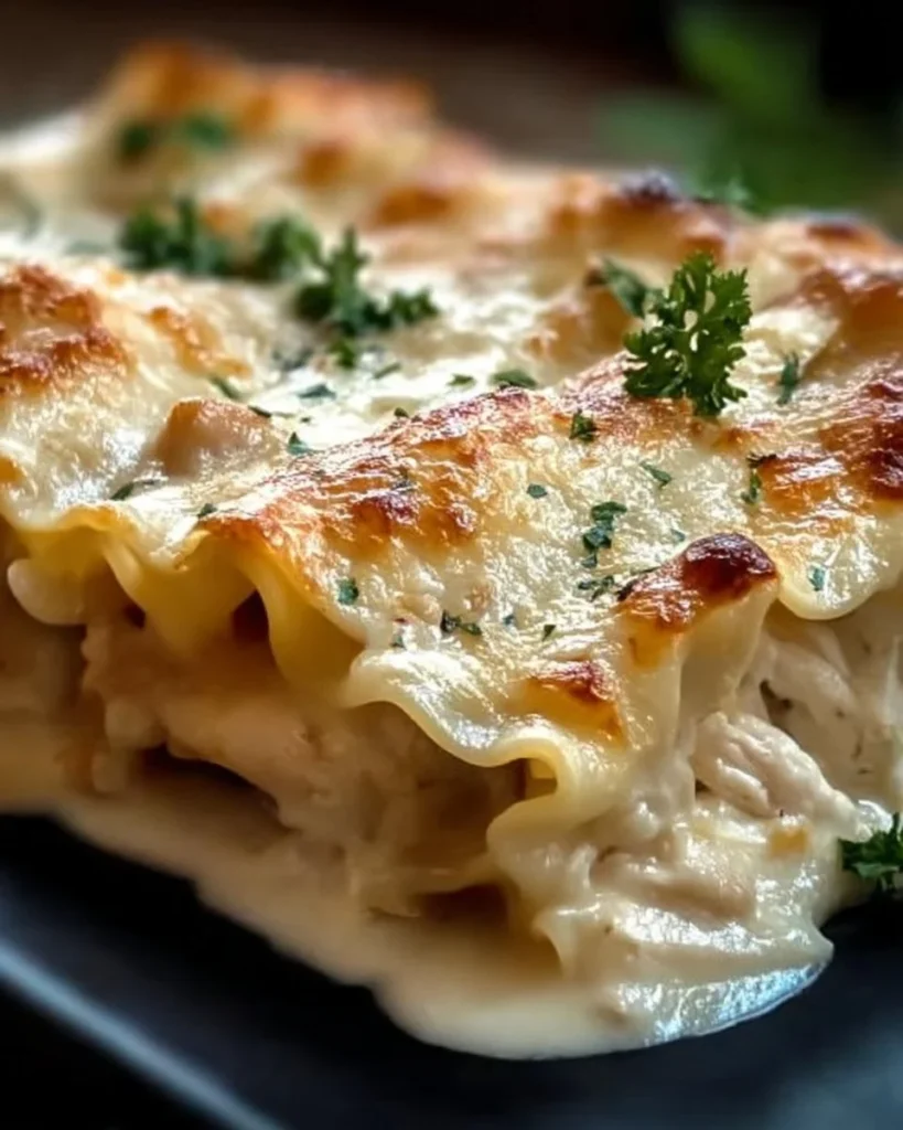 Delicious Chicken Alfredo Lasagna Rolls topped with cheesy goodness