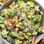 Classic broccoli salad with fresh vegetables and a creamy dressing