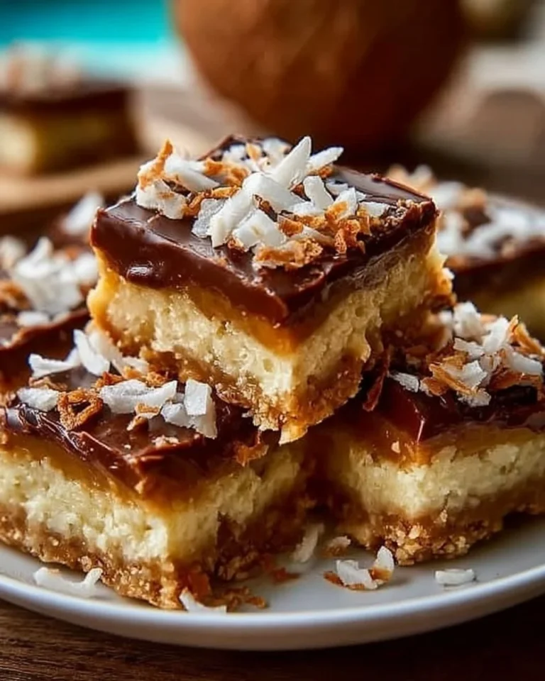 Delicious homemade Coconut Toffee Bars, featuring coconut and toffee layers.