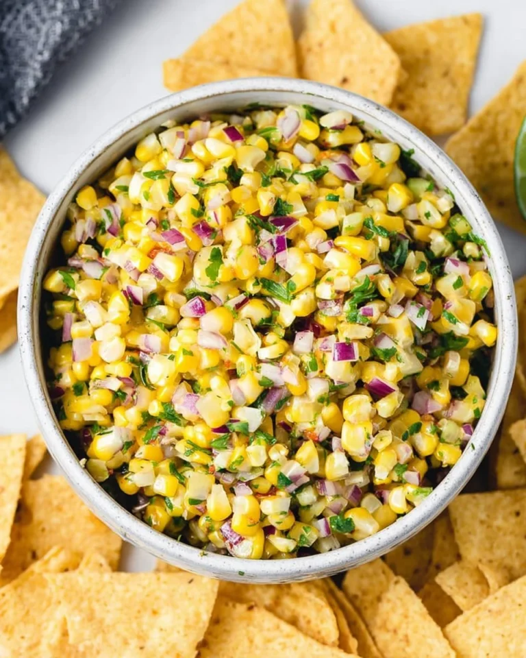 Bowl of homemade copycat Chipotle corn salsa with colorful ingredients