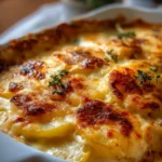 Delicious Copycat Ruth’s Chris Potatoes au Gratin served in a creamy cheese sauce