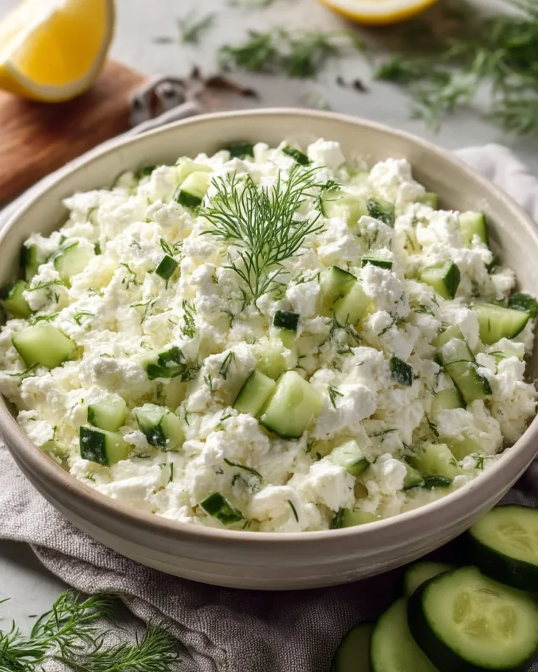 Cottage Cheese and Cucumber Salad served in a bowl with fresh herbs