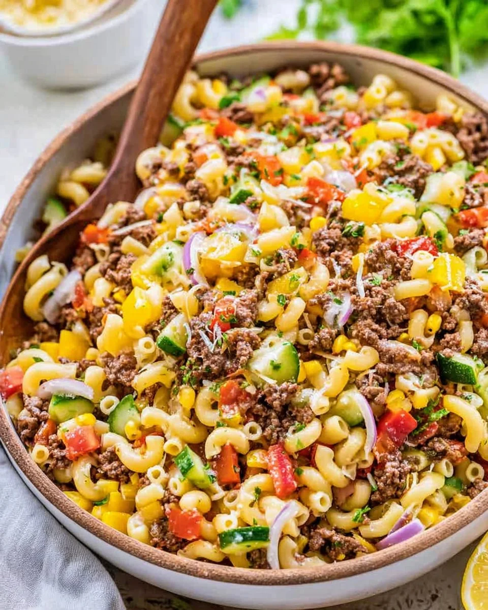 Delicious Cowboy Pasta Salad with vibrant vegetables and ranch dressing