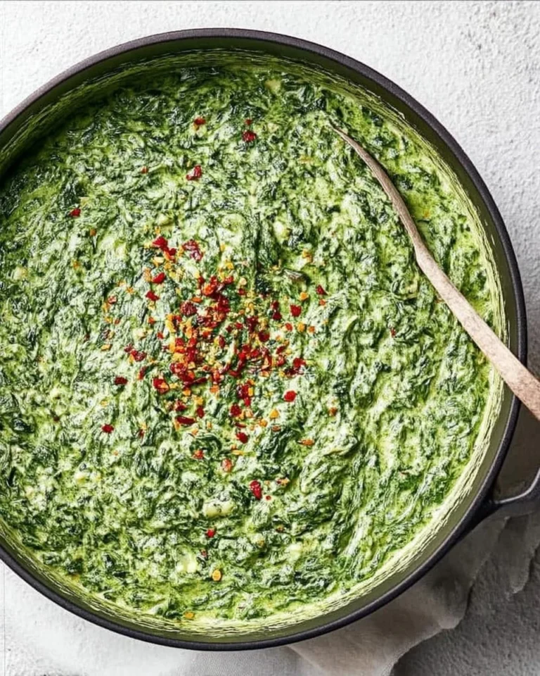Creamed spinach dish made with fresh spinach and creamy sauce