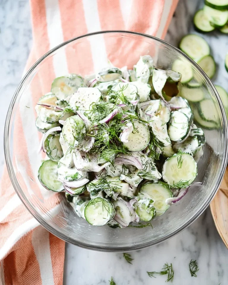 Creamy cucumber yogurt salad with fresh herbs and spices in a bowl