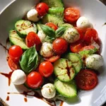 Cucumber Caprese Salad with fresh ingredients on a plate