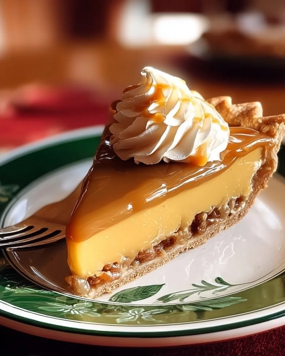 Slice of Dolly Parton's delicious Butterscotch Pie on a plate
