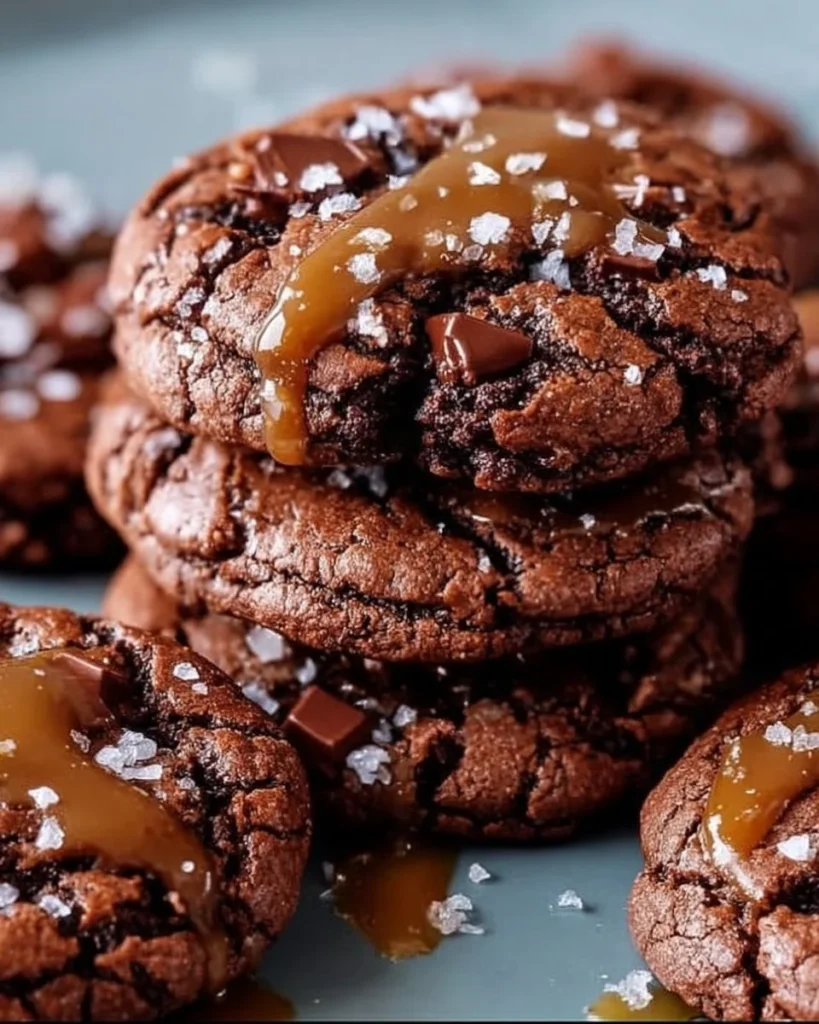 Delicious double chocolate salted caramel cookies on a plate