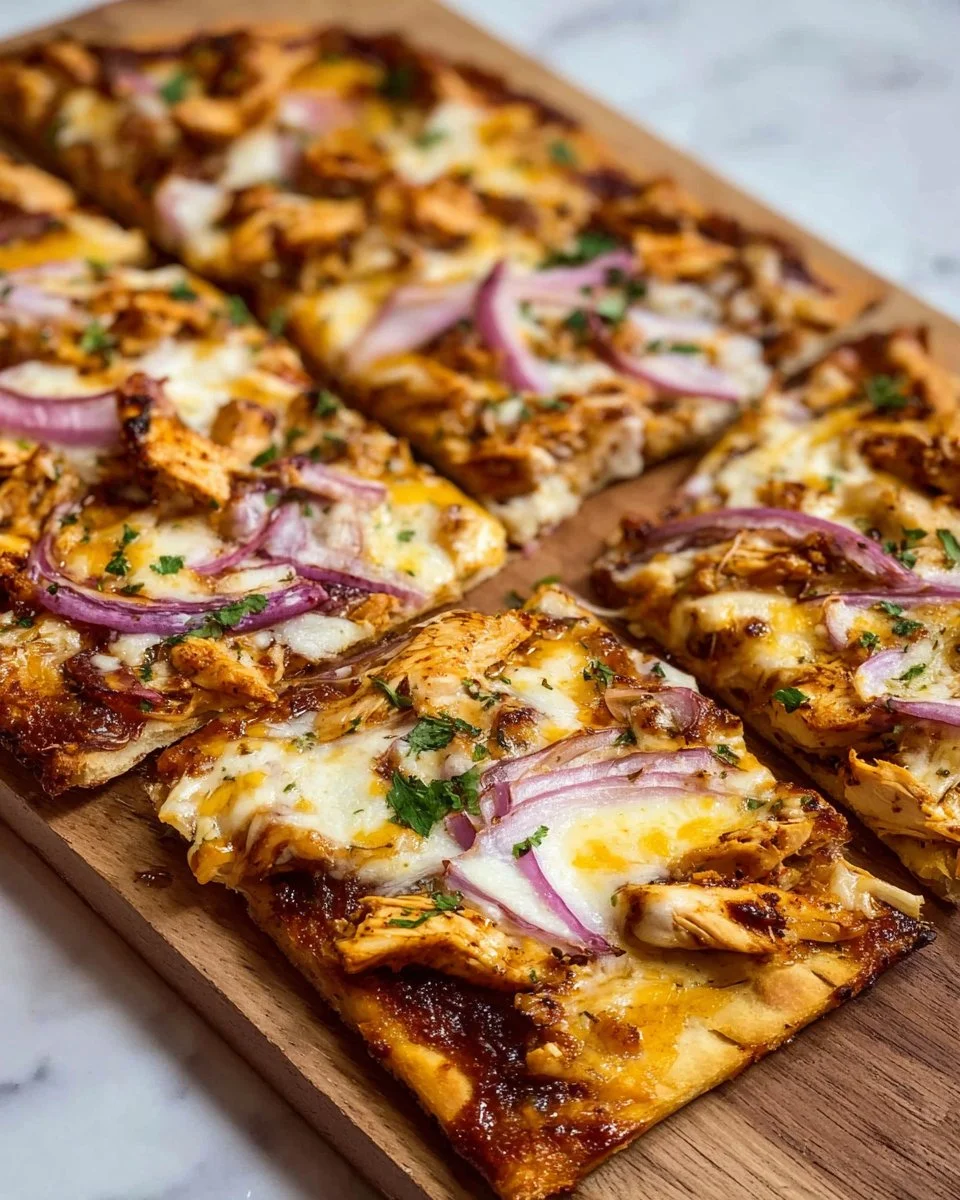 Easy BBQ chicken flatbread pizza topped with cheese and cilantro