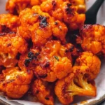 Spicy and crispy easy Buffalo Cauliflower served with dipping sauce.