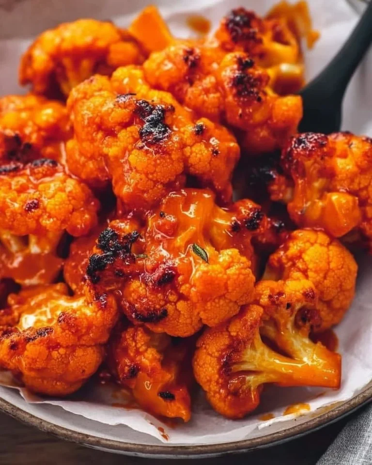 Spicy and crispy easy Buffalo Cauliflower served with dipping sauce.