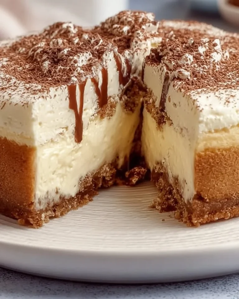 Delicious slice of easy tiramisu cheesecake recipe with coffee and mascarpone layers