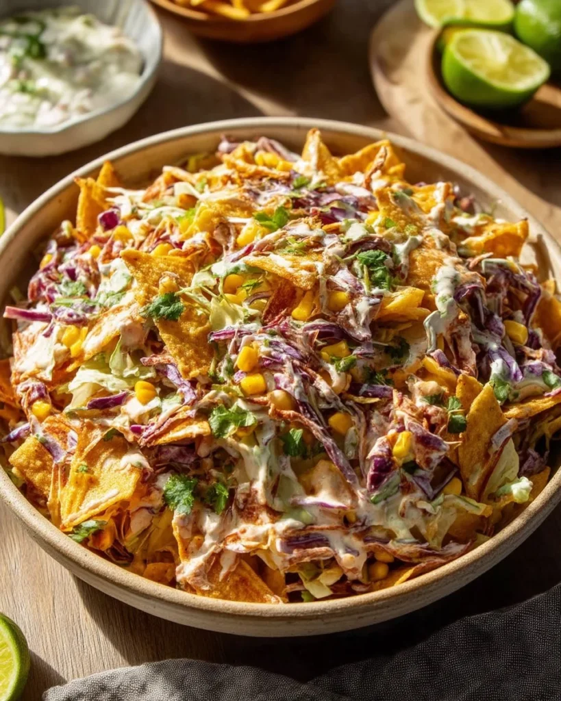 Frito Cowboy Cabbage Salad with colorful ingredients in a bowl