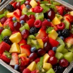 A vibrant fruit salad served in a large bowl for a crowd.