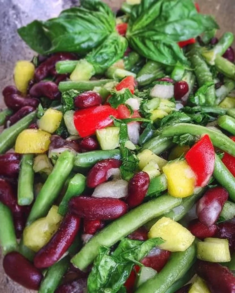 Fresh Green Bean and Basil Salad served in a bowl