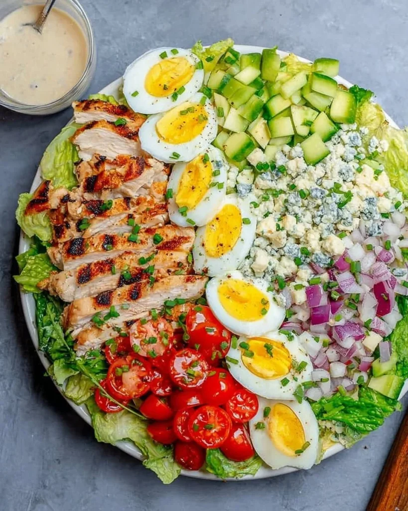 Grilled Chicken Cobb Salad with fresh veggies and toppings