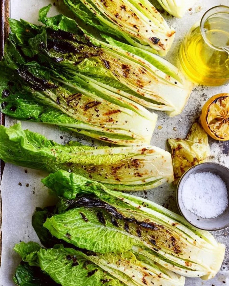 Delicious grilled romaine salad with cherry tomatoes and parmesan cheese