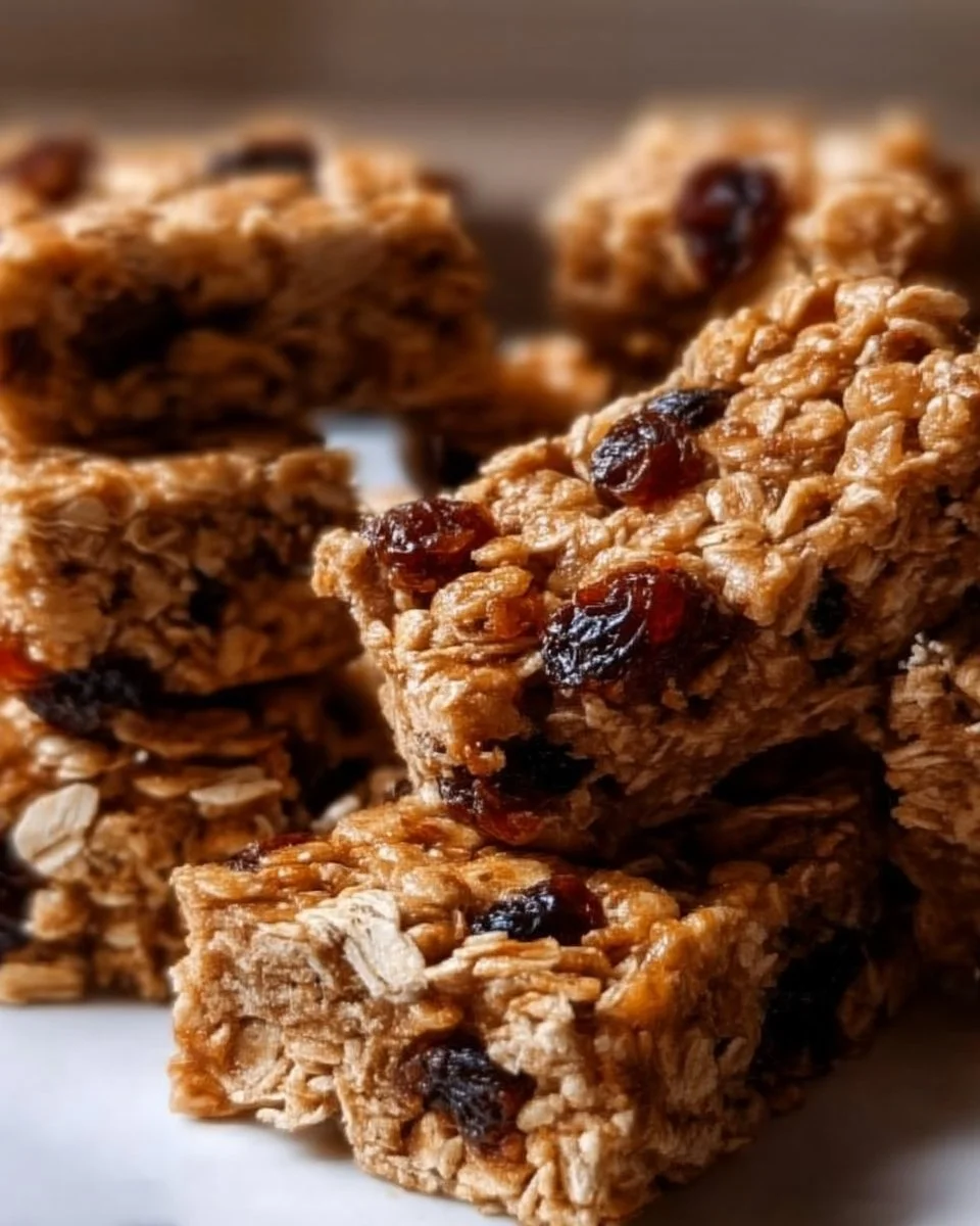 Delicious homemade oatmeal raisin bars on a plate