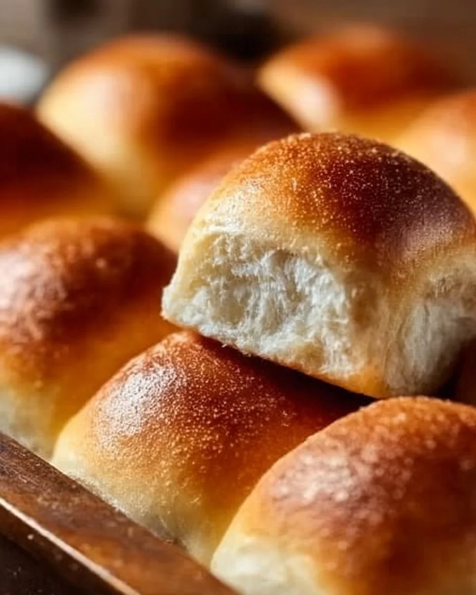 Fluffy homemade potato rolls served on a wooden table