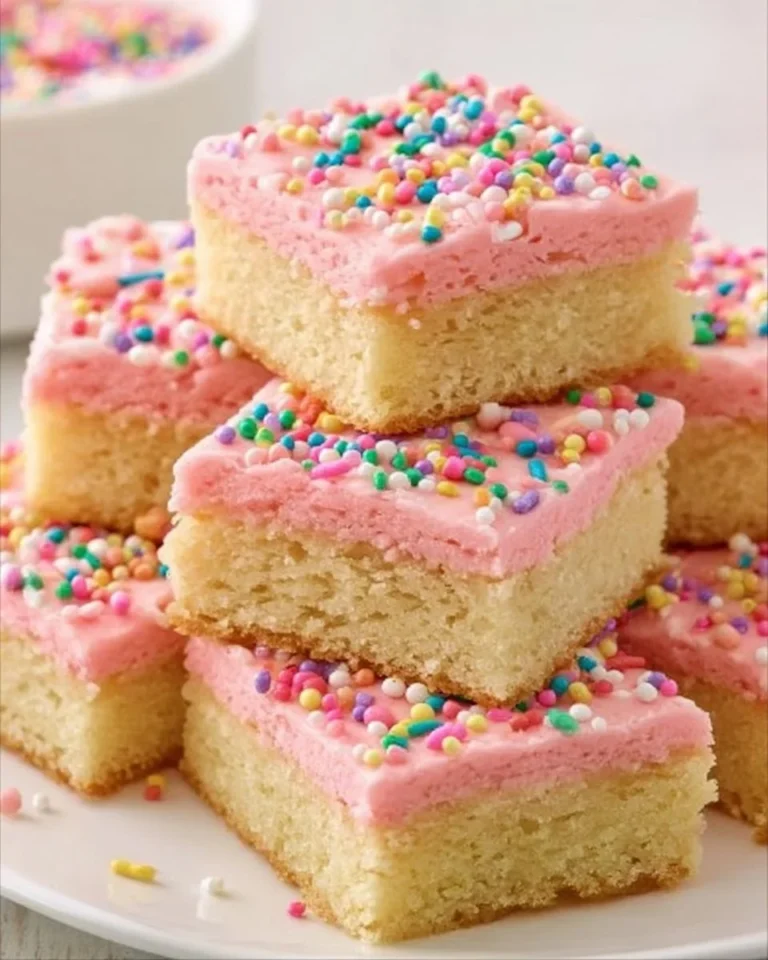 Delicious homemade sugar cookie bars with frosting and sprinkles