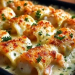 Creamy garlic parmesan shrimp roll-ups served on a plate garnished with herbs