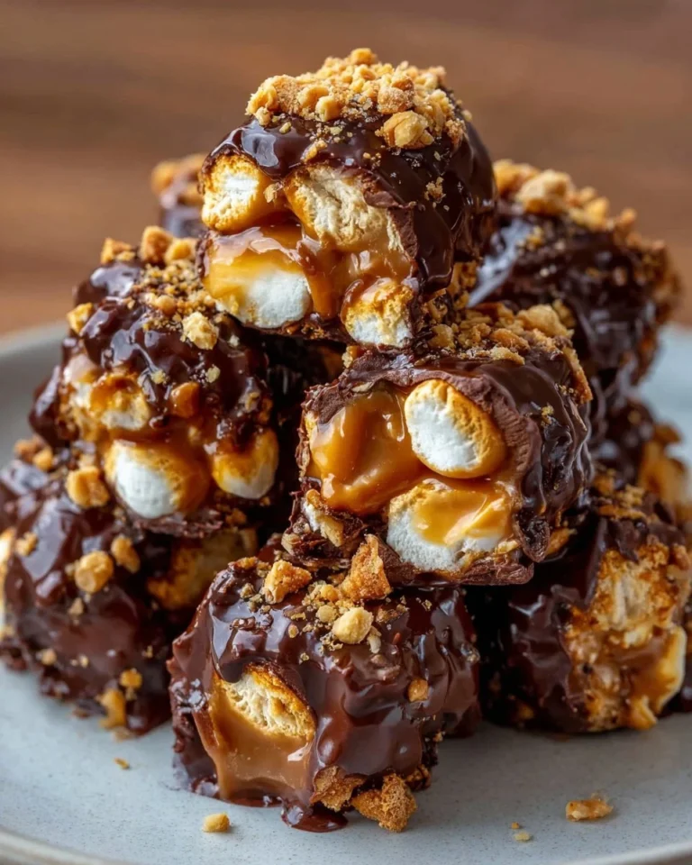 Delicious Snickers Bites with chocolate, caramel, and peanuts