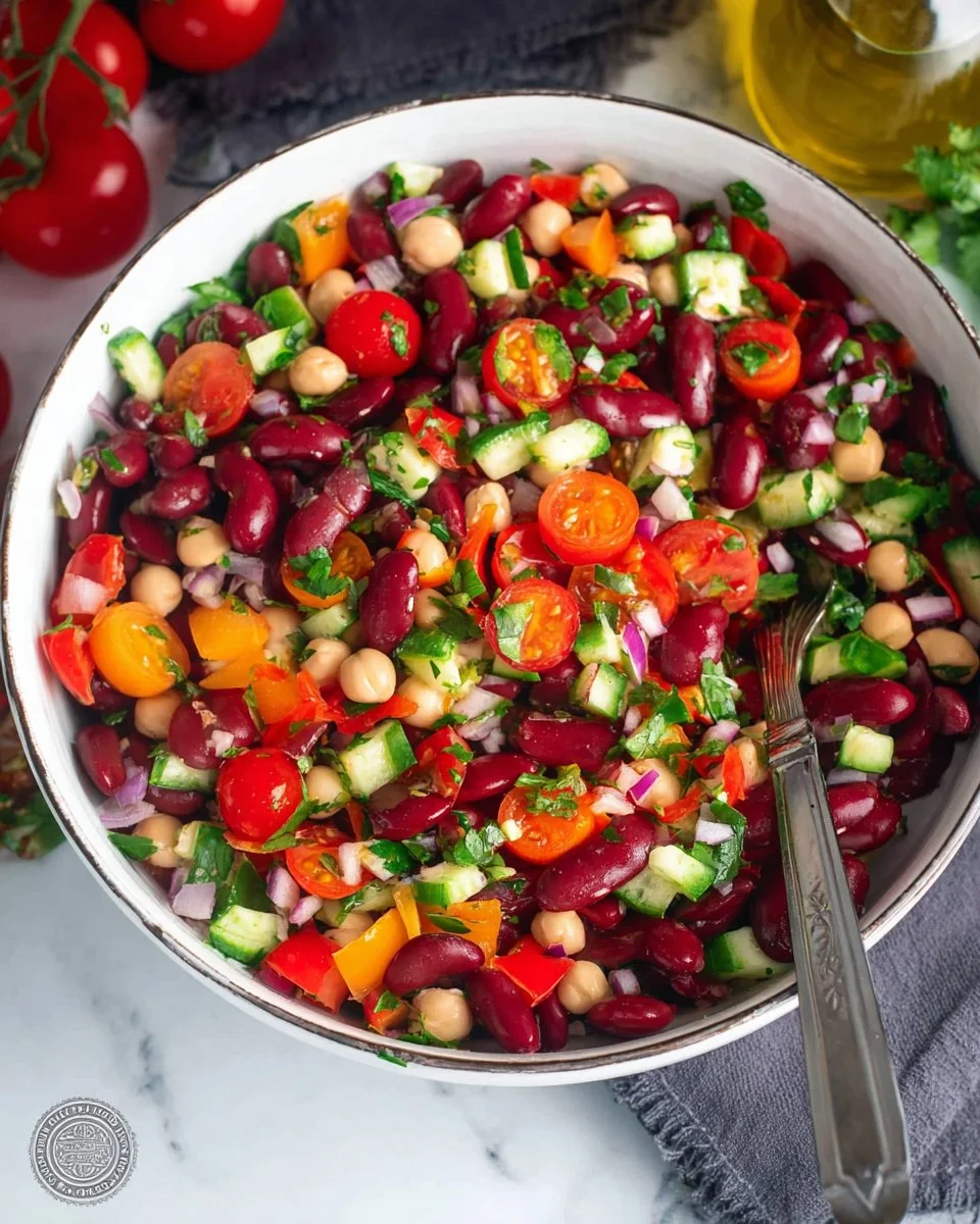 Delicious kidney bean salad with vegetables and dressing