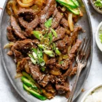 Delicious Korean beef bulgogi served with vegetables and rice
