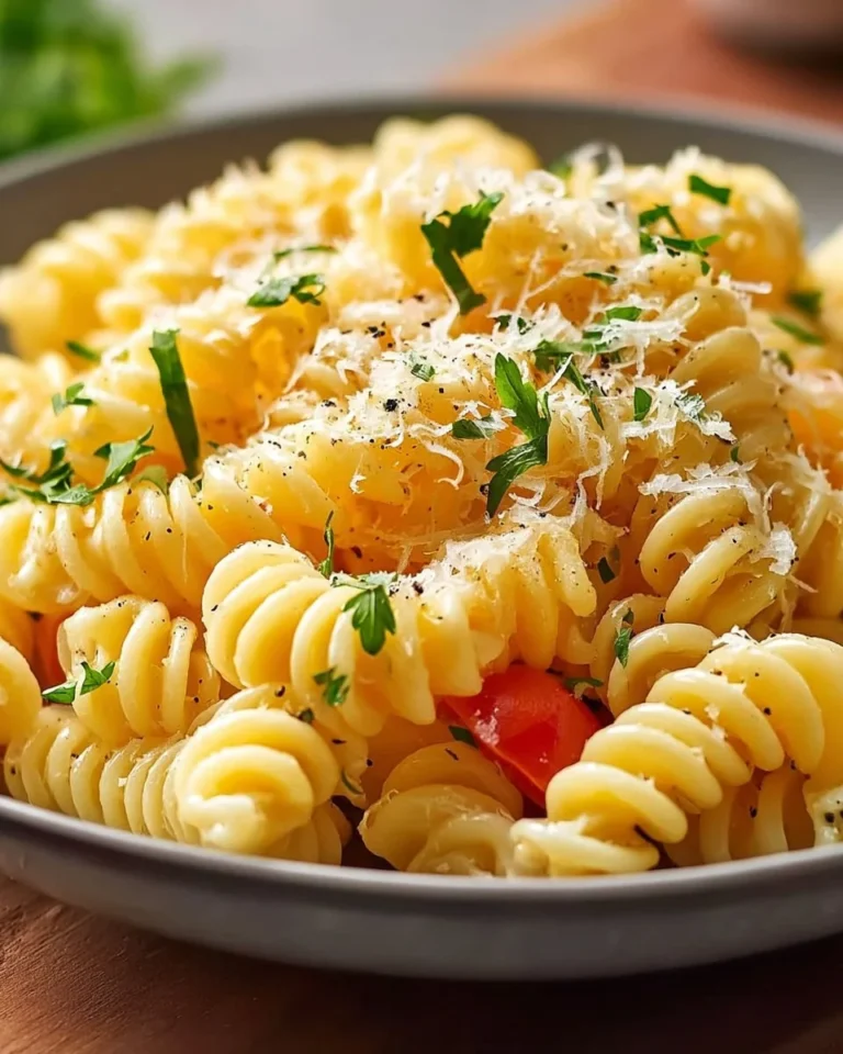 Lemon Parmesan Pasta Salad served in a bowl with fresh herbs