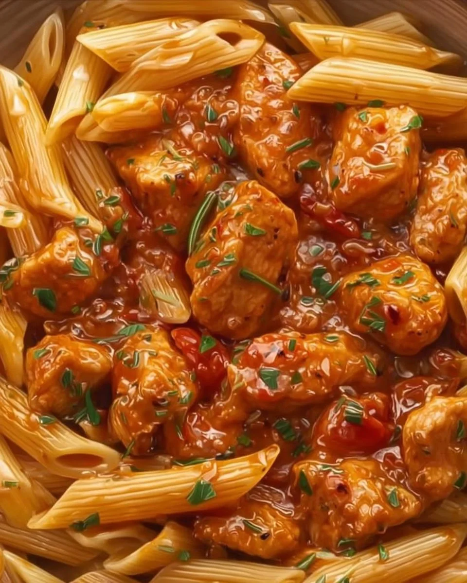 Delicious Marry Me Chicken Pasta garnished with herbs and served in a bowl.