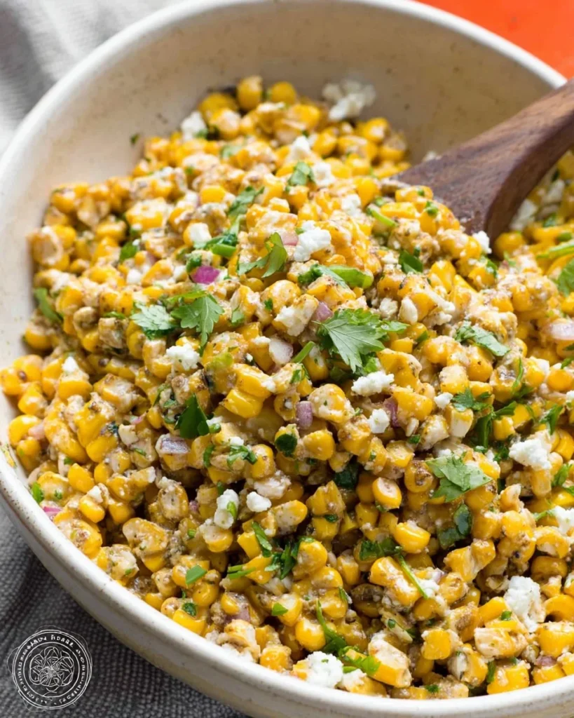 Bowl of vibrant Mexican street corn salad with fresh ingredients